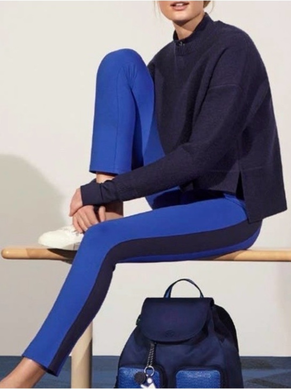 Tory Burch Sport Side Stripe Tech Ponte Blue Colorblock Pull On Pants Crop Flare
